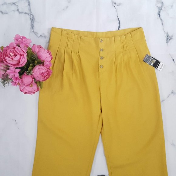 Definitions, Linen Paperbag Pants, Yellow, 14 - Picture 2 of 8